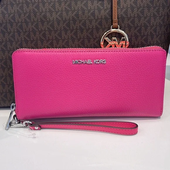MICHAEL KORS JST Leather Continental Wristlet Phone Case Wallet 
Dragonfruit NWT - Picture 5 of 16
